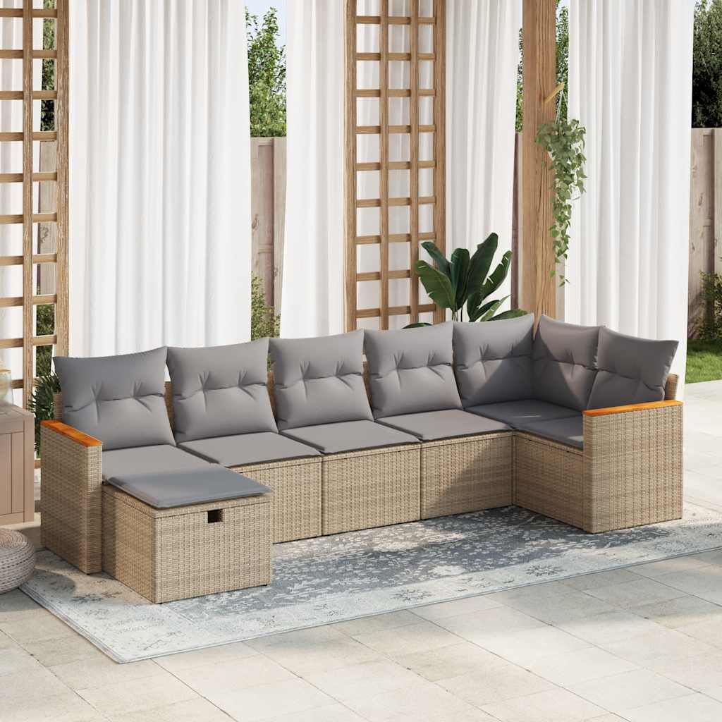 Salon de jardin avec coussins 7 pcs beige résine tressée