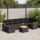 Salon de jardin 8 pcs avec coussins noir résine tressée