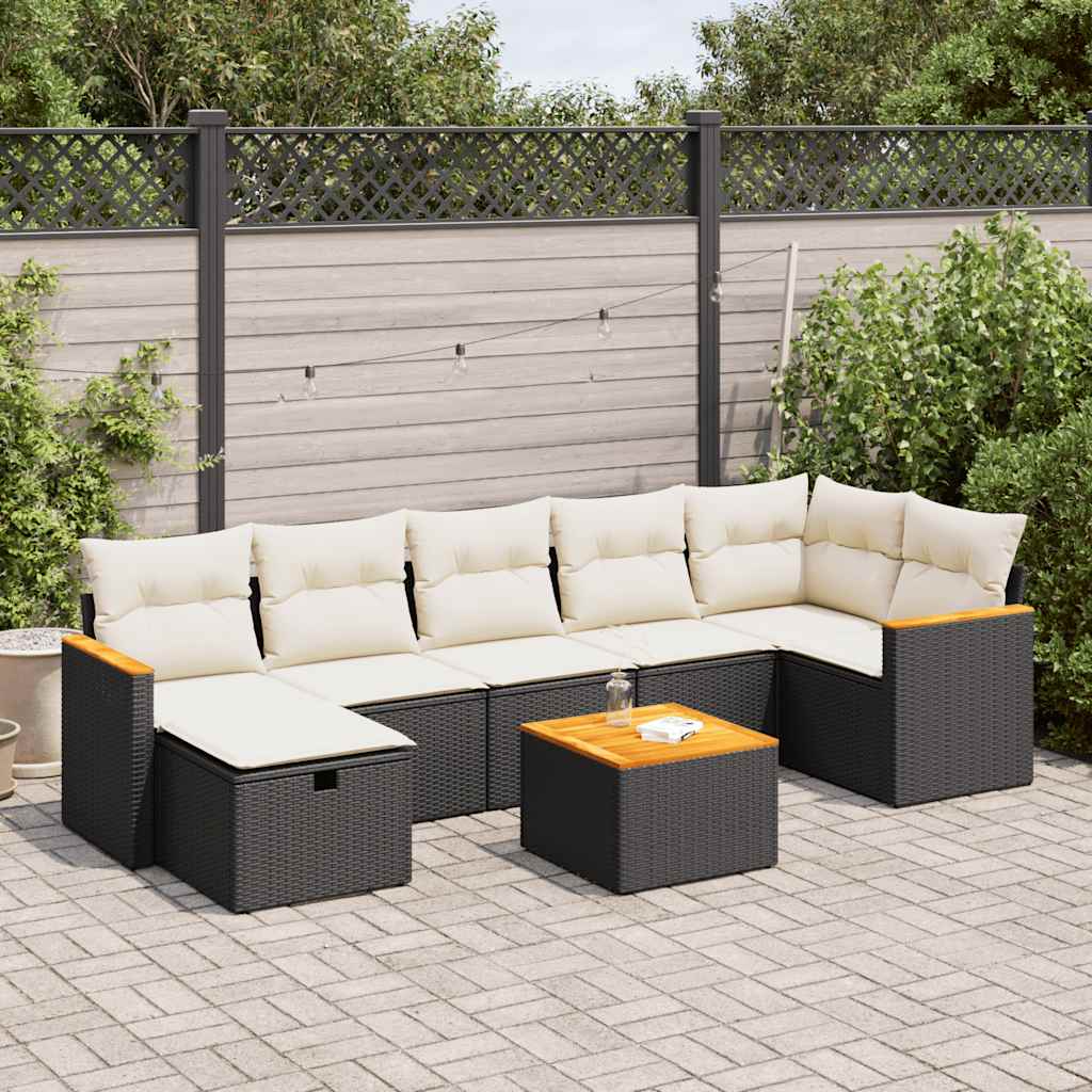 Salon de jardin 8 pcs avec coussins noir résine tressée