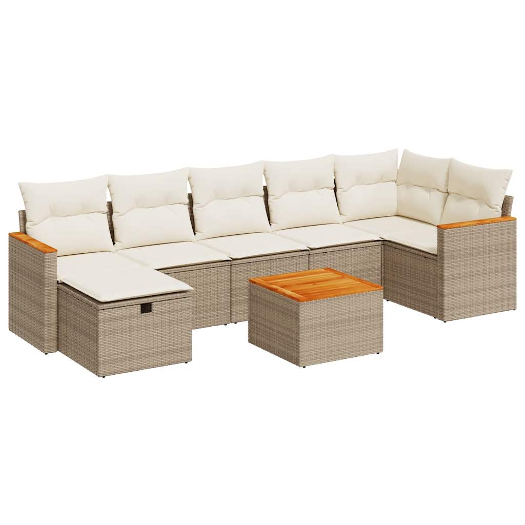 Salon de jardin avec coussins 8 pcs beige résine tressée