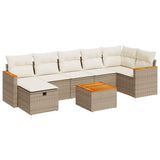 Salon de jardin avec coussins 8 pcs beige résine tressée