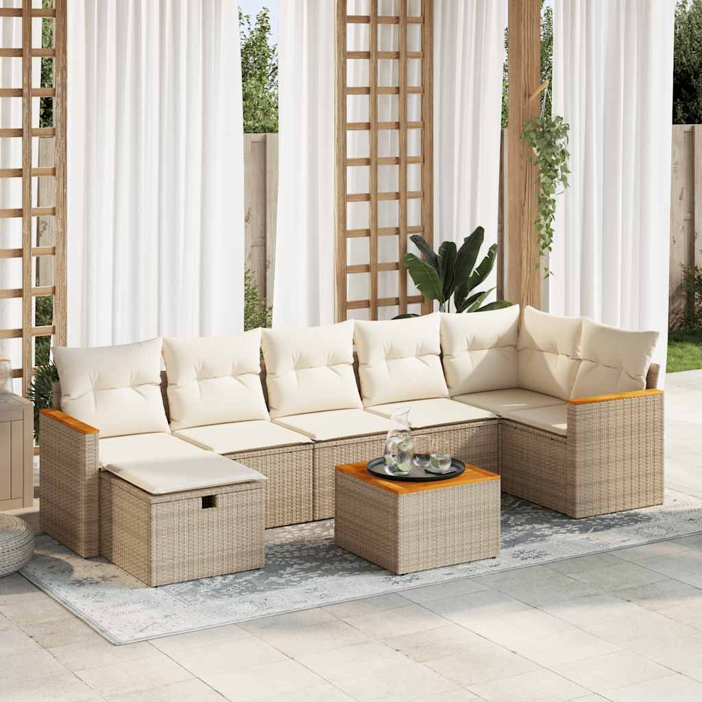 Salon de jardin avec coussins 8 pcs beige résine tressée