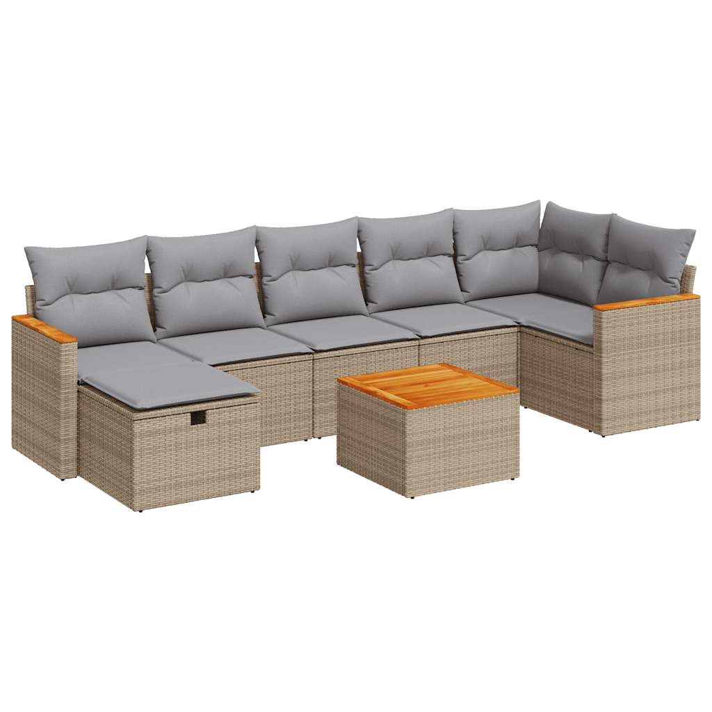 Salon de jardin avec coussins 8 pcs beige résine tressée