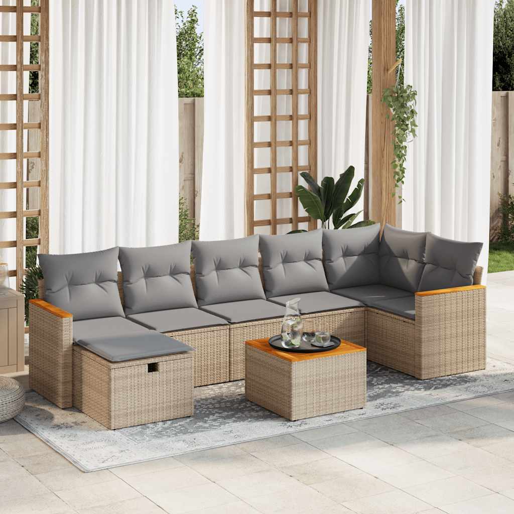 Salon de jardin avec coussins 8 pcs beige résine tressée