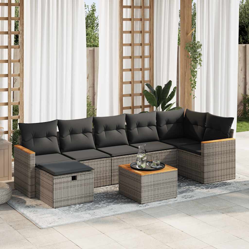 Salon de jardin 8 pcs avec coussins gris résine tressée