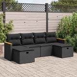 Salon de jardin 6 pcs avec coussins noir résine tressée