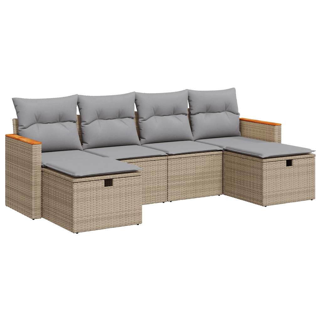 Salon de jardin avec coussins 6 pcs beige résine tressée