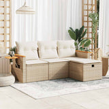 Salon de jardin avec coussins 4 pcs beige résine tressée