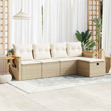 Salon de jardin avec coussins 5 pcs beige résine tressée