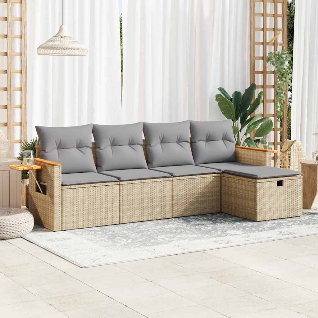 Salon de jardin avec coussins 5 pcs beige résine tressée