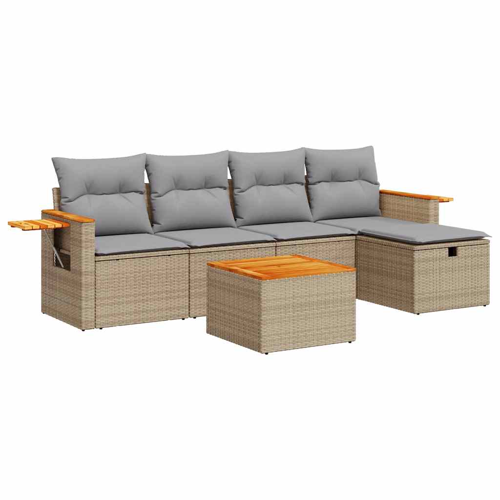 Salon de jardin avec coussins 6 pcs beige résine tressée