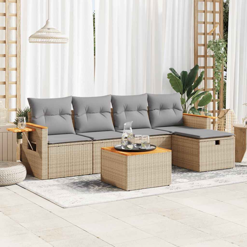 Salon de jardin avec coussins 6 pcs beige résine tressée