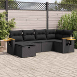 Salon de jardin 6 pcs avec coussins noir résine tressée