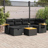 Salon de jardin 7 pcs avec coussins noir résine tressée