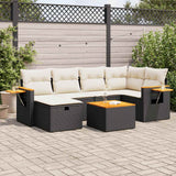 Salon de jardin 7 pcs avec coussins noir résine tressée