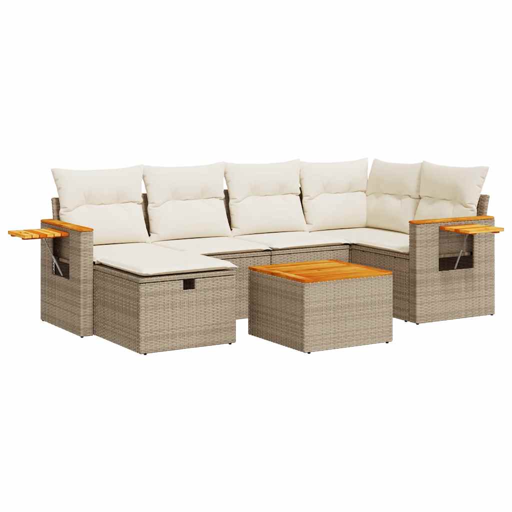 Salon de jardin avec coussins 7 pcs beige résine tressée