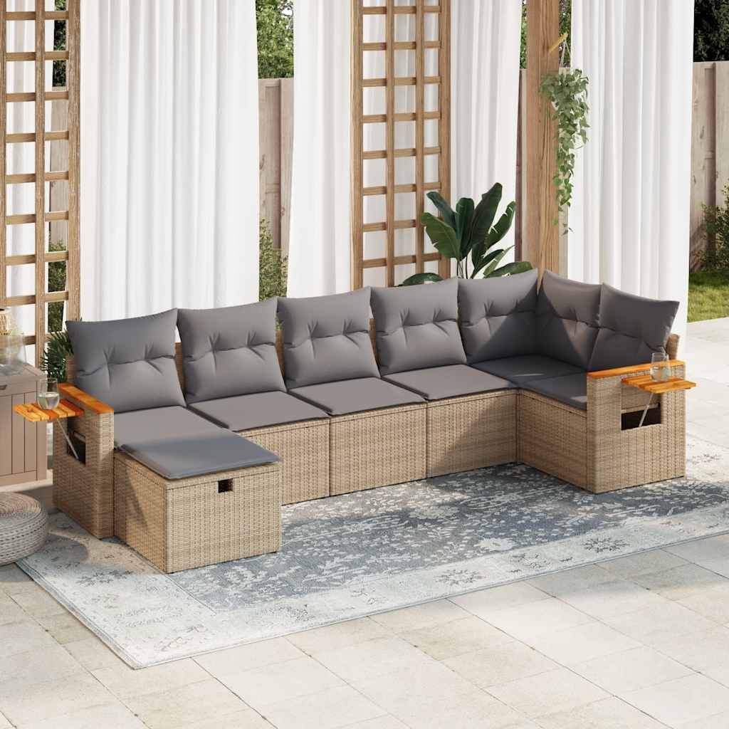 Salon de jardin avec coussins 7 pcs beige résine tressée