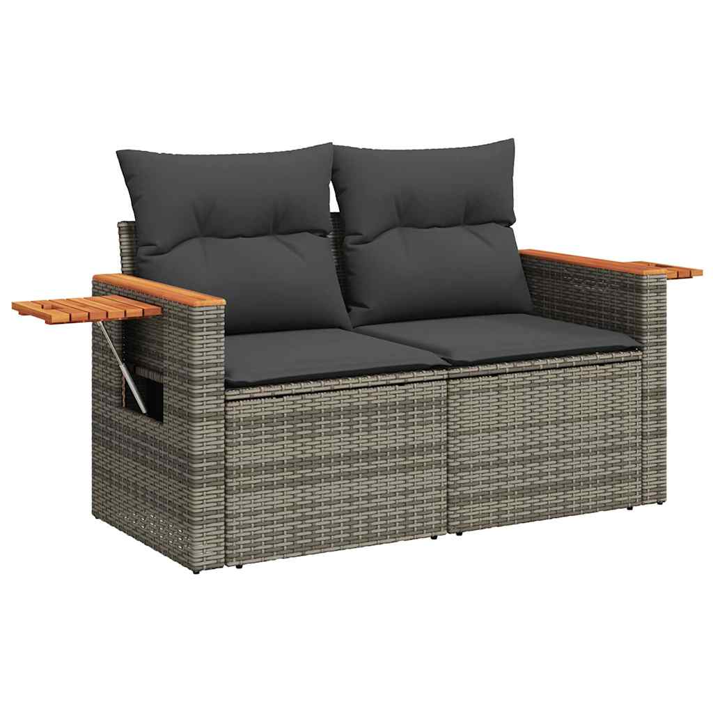 Salon de jardin avec coussins 7 pcs gris résine tressée