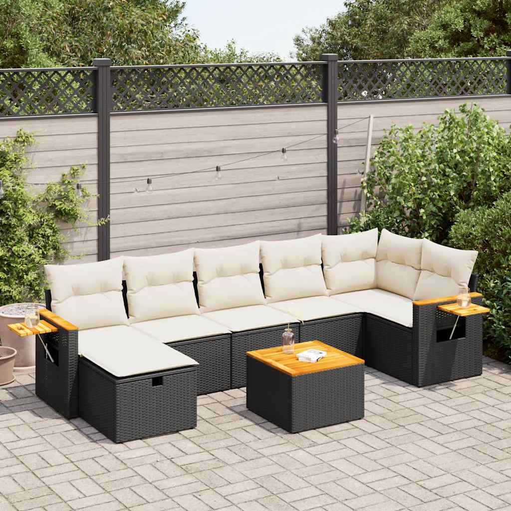 Salon de jardin 8 pcs avec coussins noir résine tressée