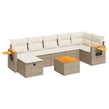 Salon de jardin avec coussins 8 pcs beige résine tressée