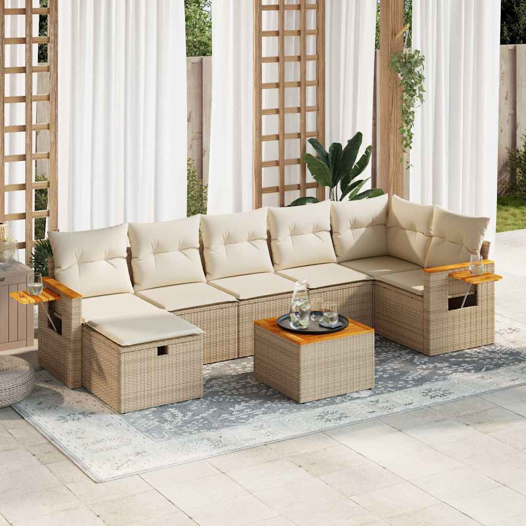 Salon de jardin avec coussins 8 pcs beige résine tressée