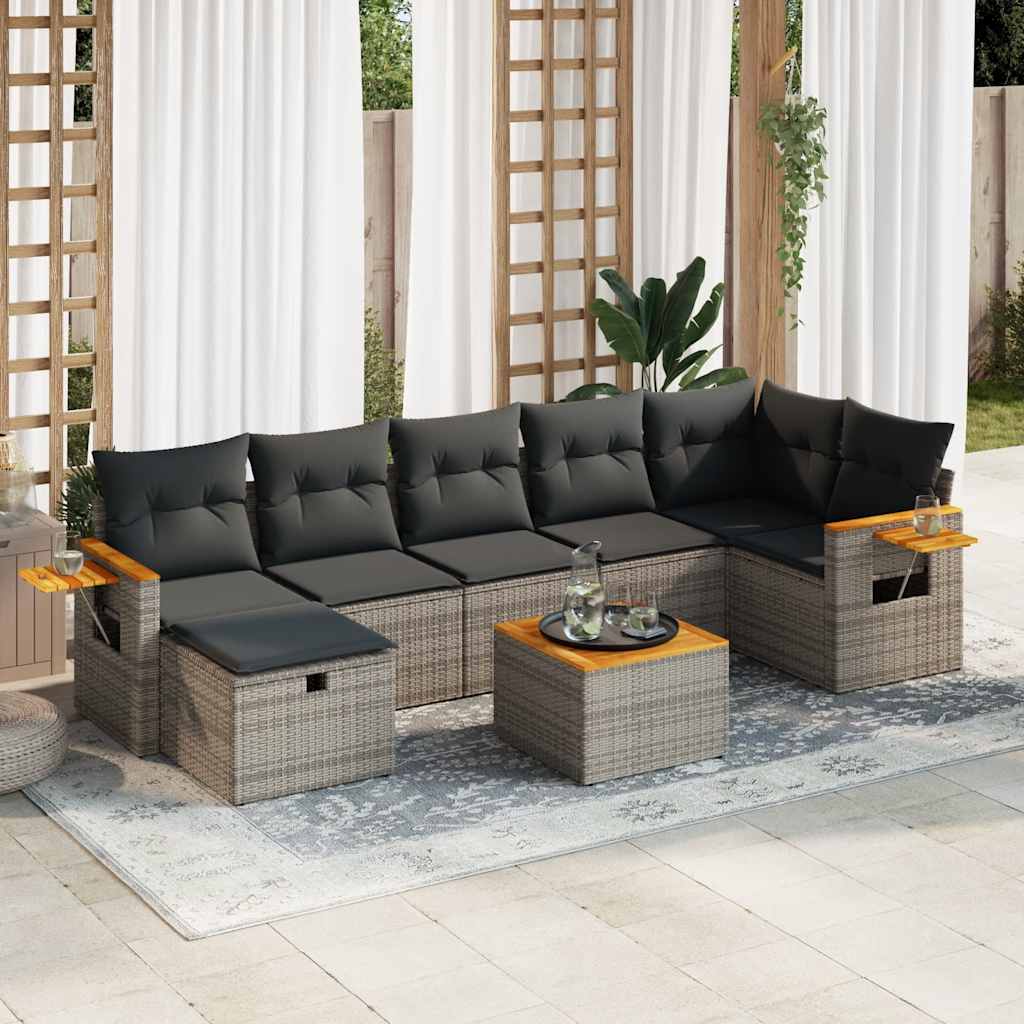 Salon de jardin 8 pcs avec coussins gris résine tressée