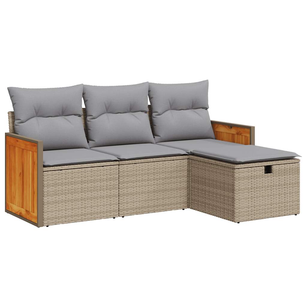 Salon de jardin avec coussins 4 pcs beige résine tressée