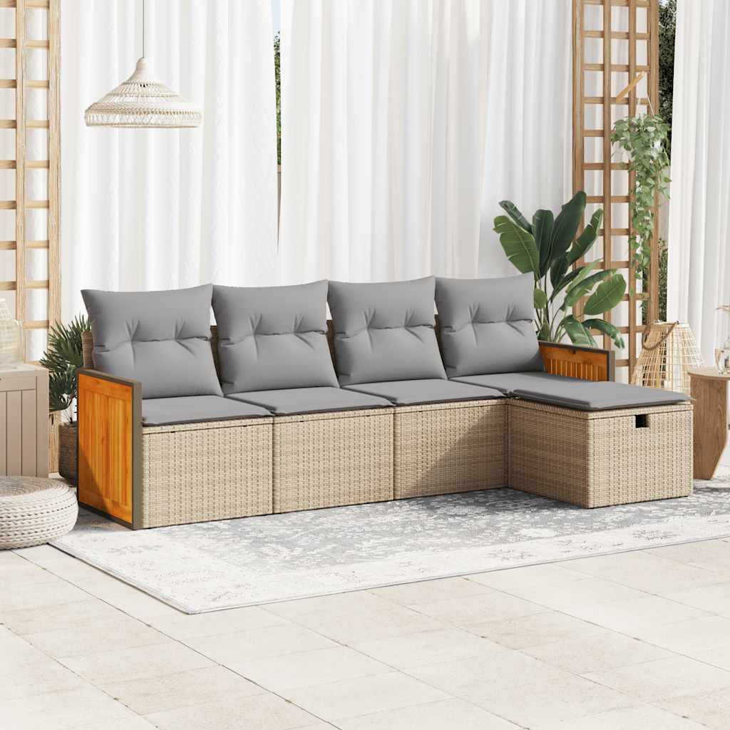 Salon de jardin avec coussins 5 pcs beige résine tressée