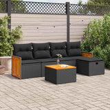 Salon de jardin 6 pcs avec coussins noir résine tressée