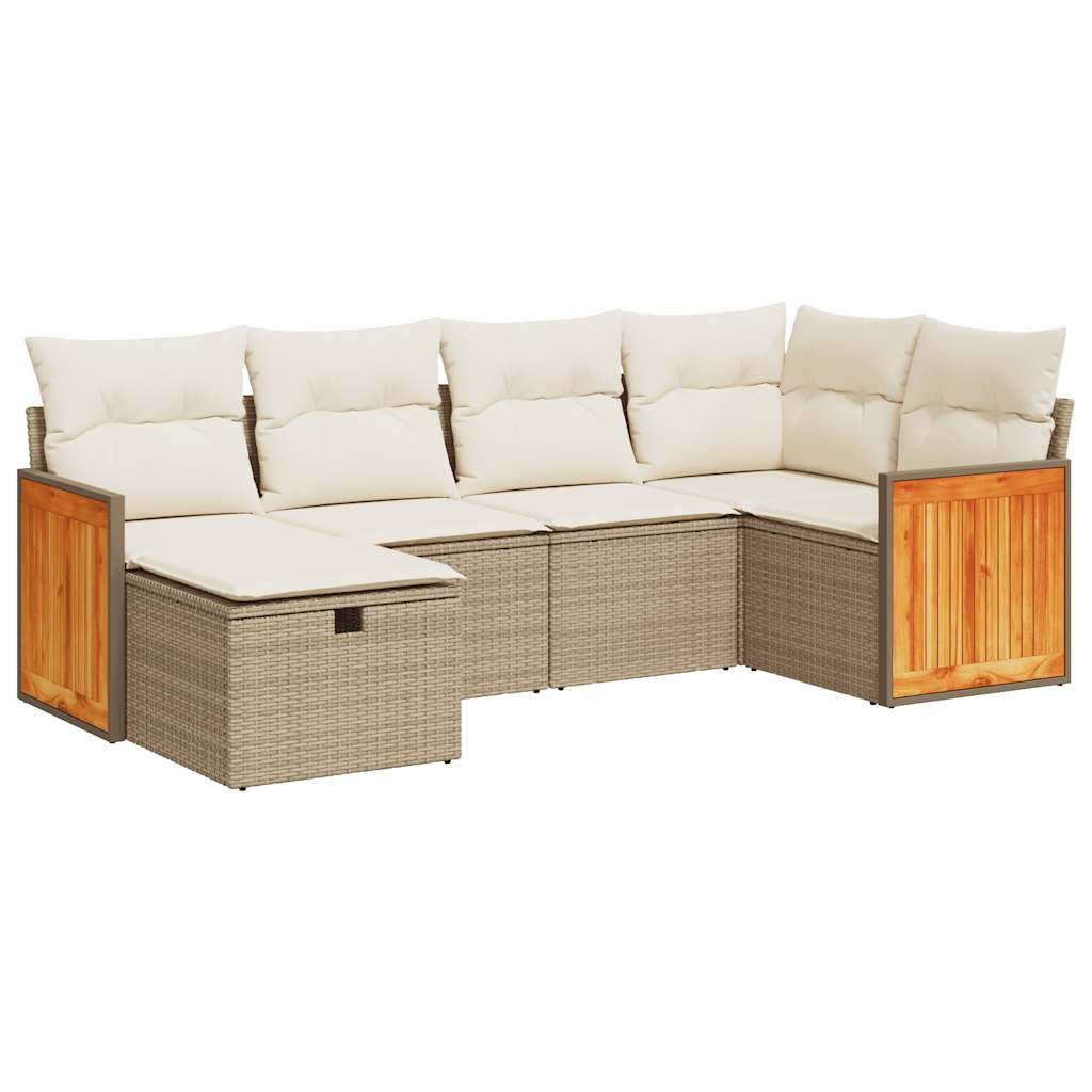 Salon de jardin avec coussins 6 pcs beige résine tressée