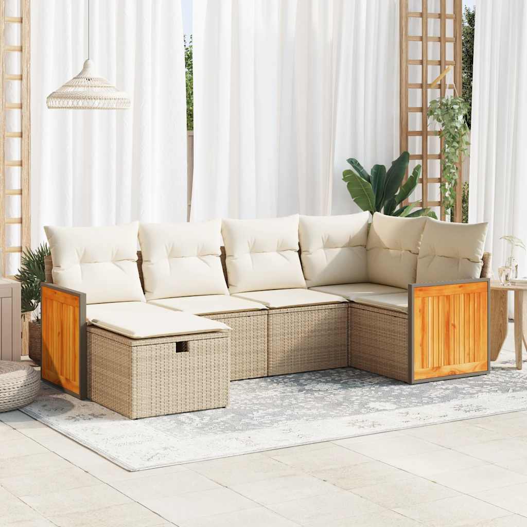 Salon de jardin avec coussins 6 pcs beige résine tressée