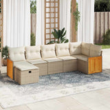 Salon de jardin avec coussins 7 pcs beige résine tressée