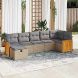 Salon de jardin avec coussins 7 pcs beige résine tressée