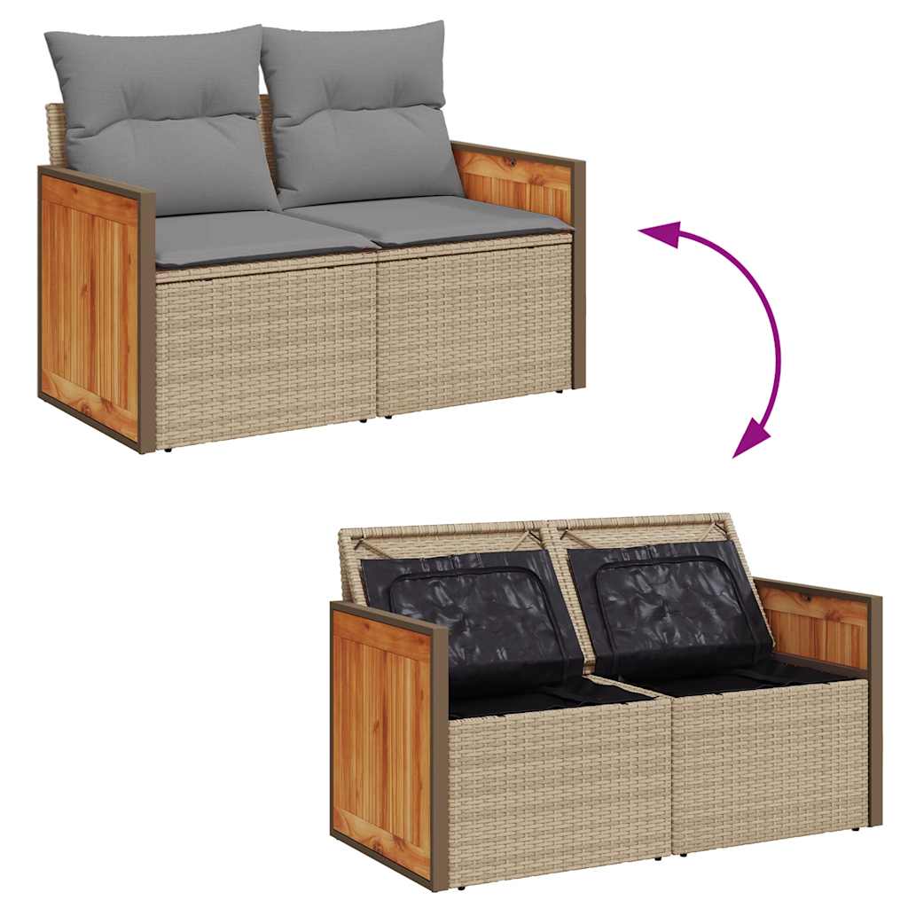 Salon de jardin avec coussins 8 pcs beige résine tressée