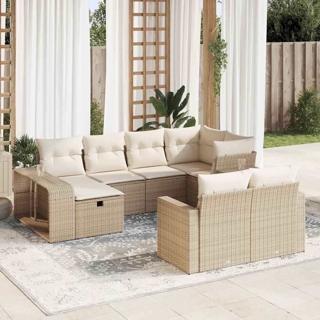 Salon de jardin avec coussins 10 pcs beige résine tressée