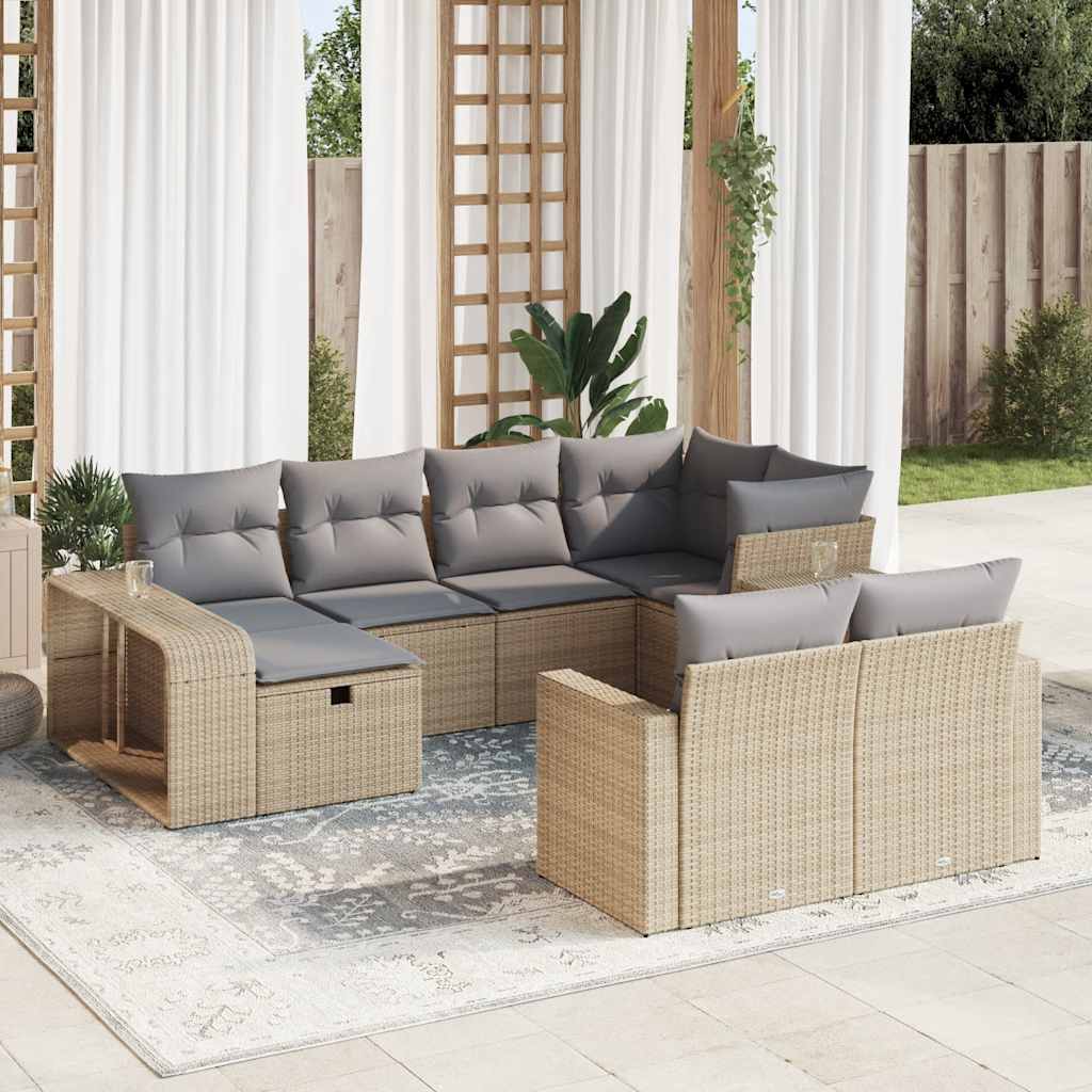 Salon de jardin avec coussins 10 pcs beige résine tressée