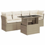 Salon de jardin avec coussins 5 pcs beige résine tressée