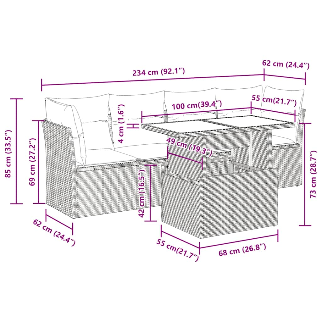 Salon de jardin avec coussins 5 pcs beige résine tressée