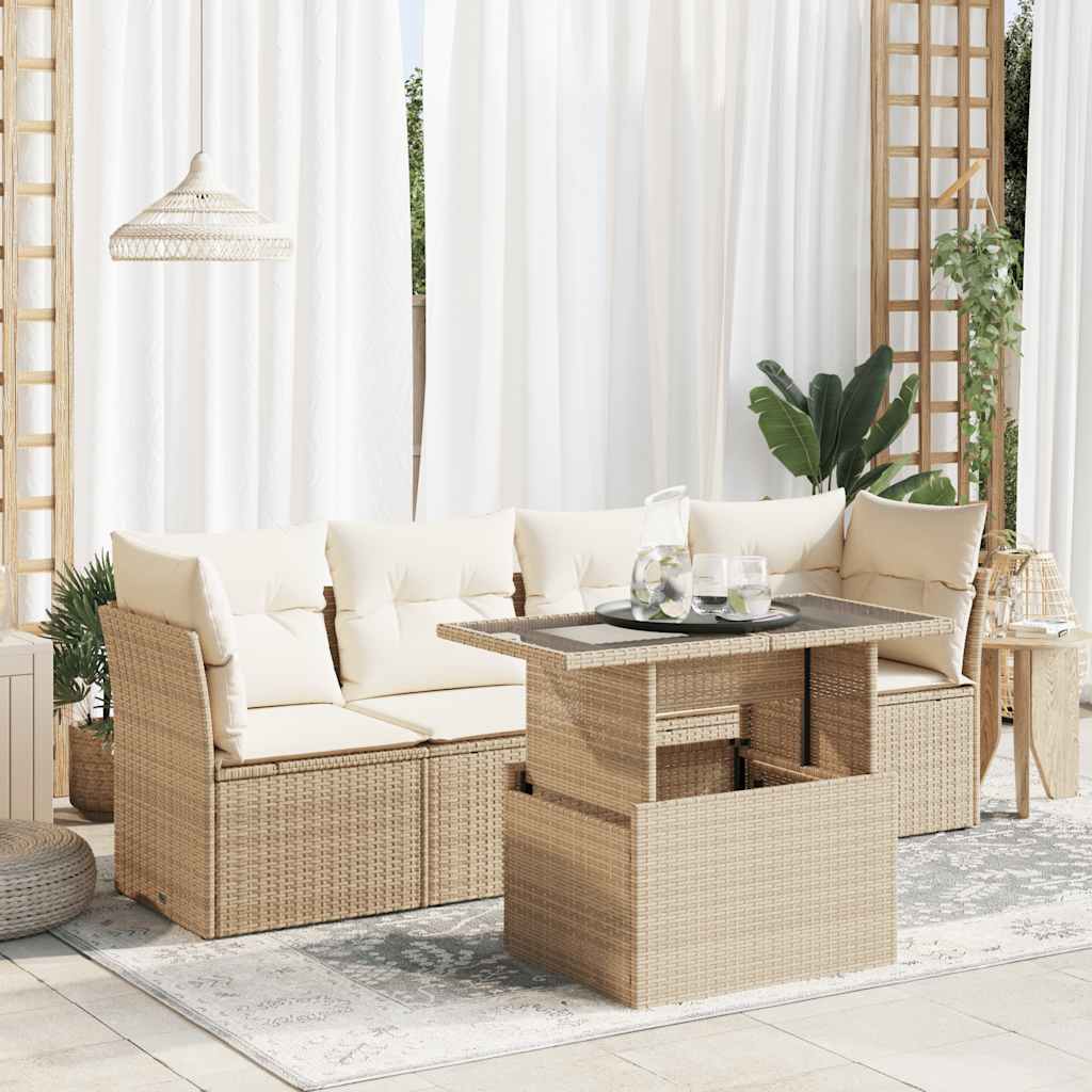 Salon de jardin avec coussins 5 pcs beige résine tressée