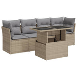 Salon de jardin avec coussins 5 pcs beige résine tressée