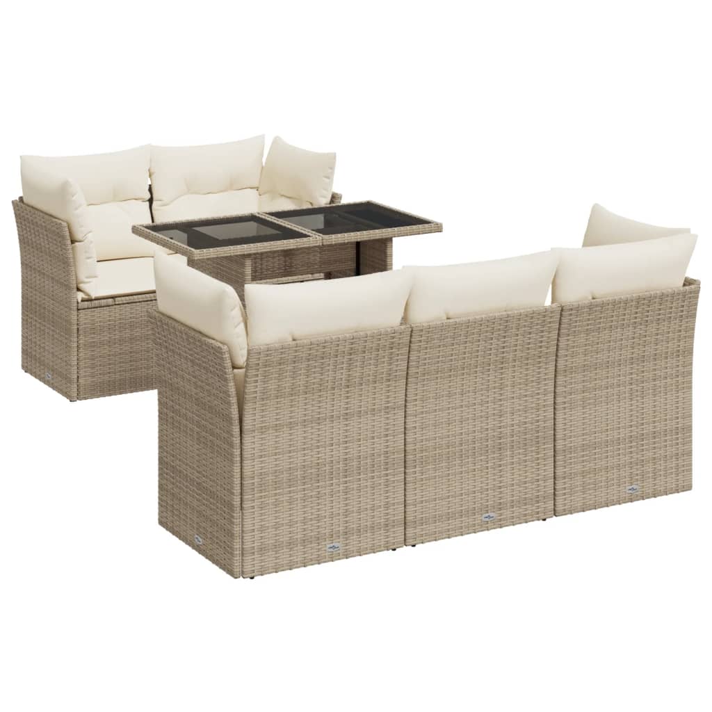 Salon de jardin avec coussins 6 pcs beige résine tressée