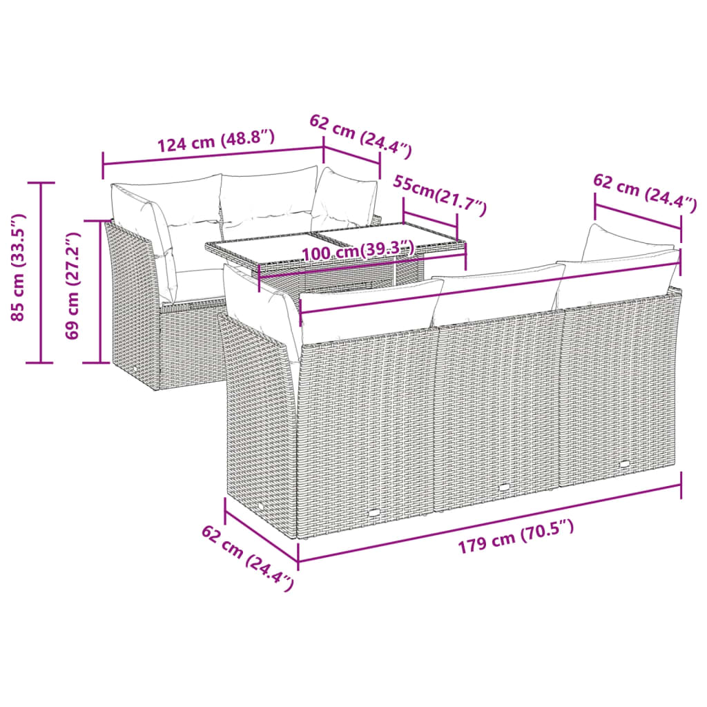 Salon de jardin avec coussins 6 pcs beige résine tressée