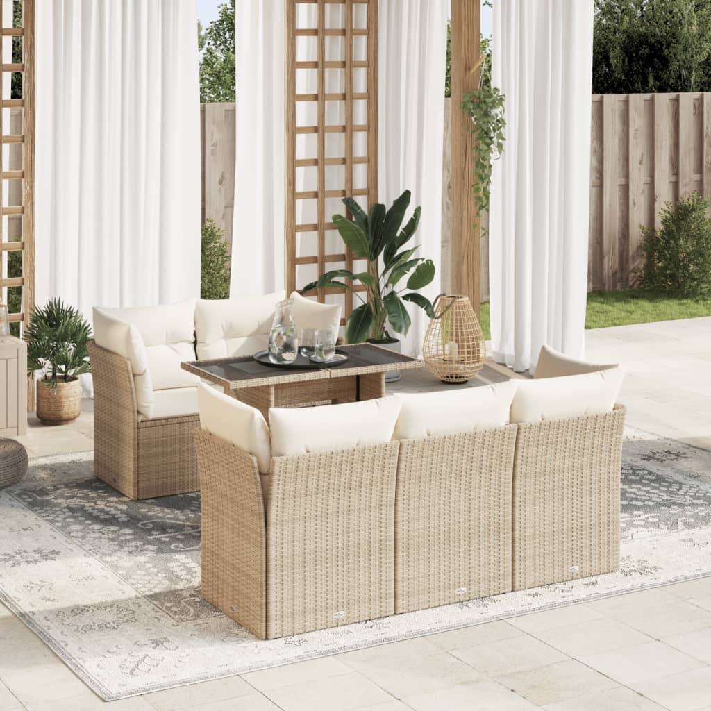 Salon de jardin avec coussins 6 pcs beige résine tressée