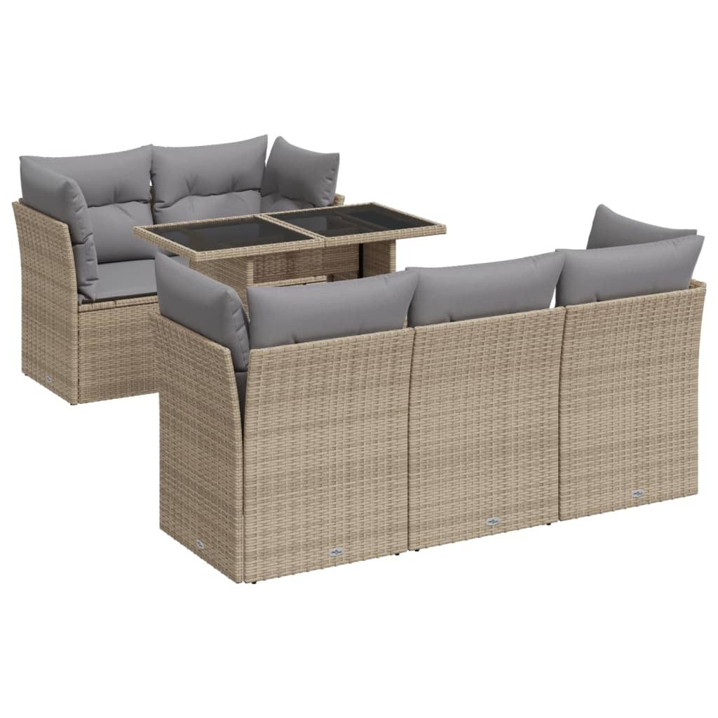 Salon de jardin avec coussins 6 pcs beige résine tressée