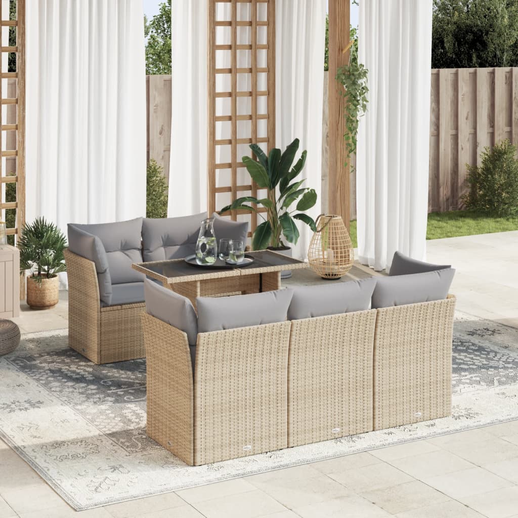 Salon de jardin avec coussins 6 pcs beige résine tressée