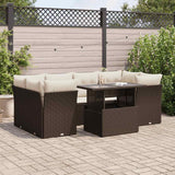 Salon de jardin avec coussins 7 pcs marron résine tressée