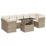 Salon de jardin avec coussins 8 pcs beige résine tressée