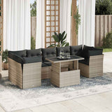 Salon de jardin 8 pcs avec coussins gris clair résine tressée