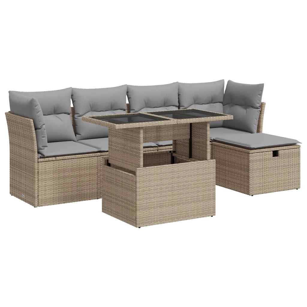 Salon de jardin avec coussins 6 pcs beige résine tressée