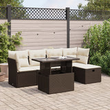 Salon de jardin avec coussins 6 pcs marron résine tressée